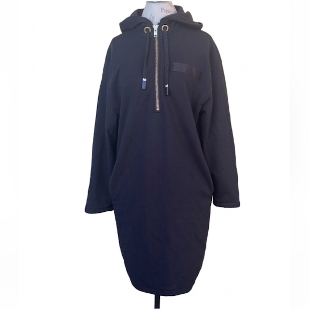 NWOT Brandblack L.A. Heavyweight Spacer Knit Hooded Zip Dress In  Black Medium